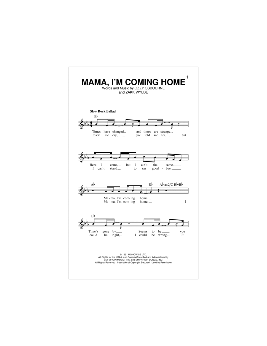 Mama, I'm Coming Home Piano scores gallery preview page 1