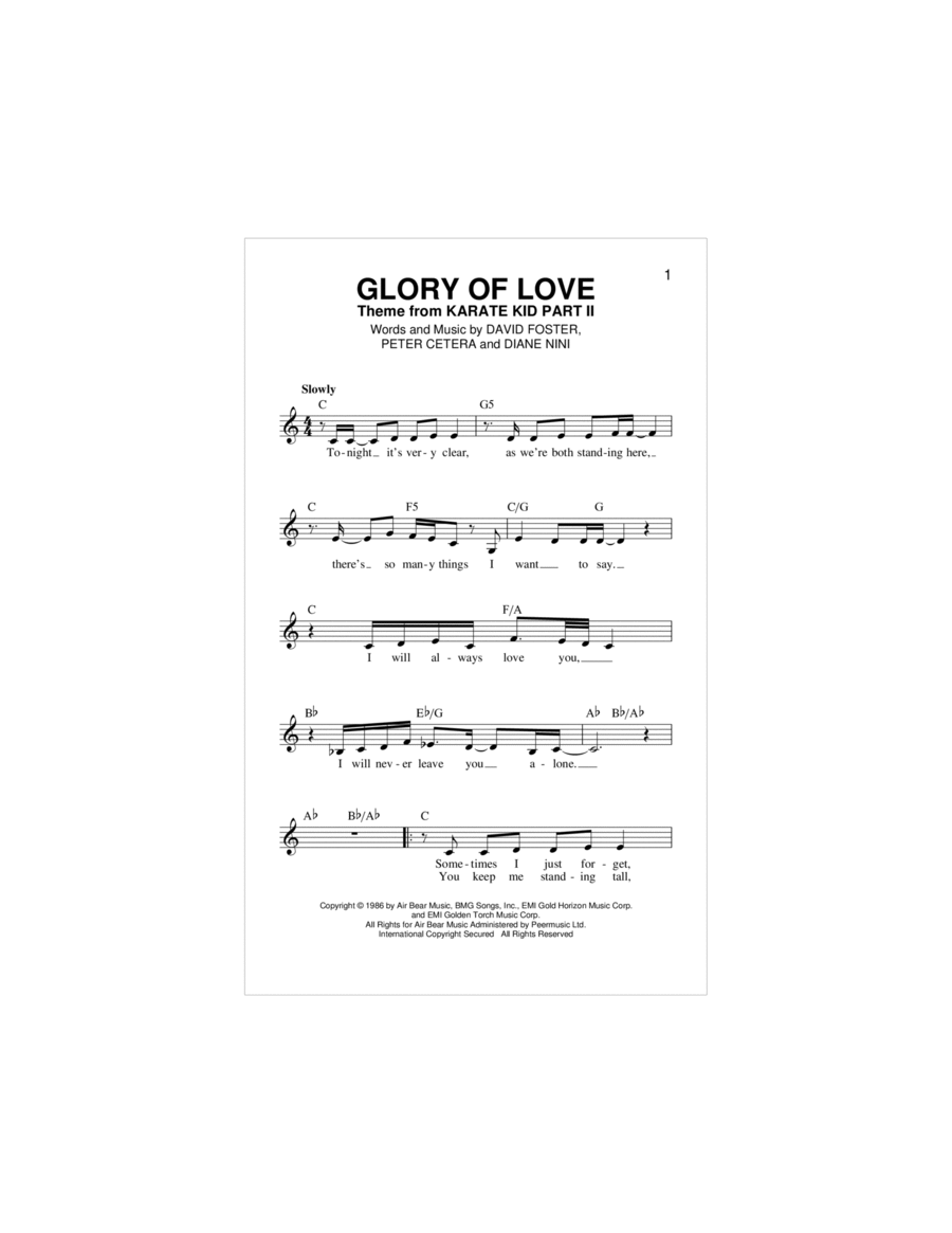 Glory Of Love Piano scores gallery preview page 1