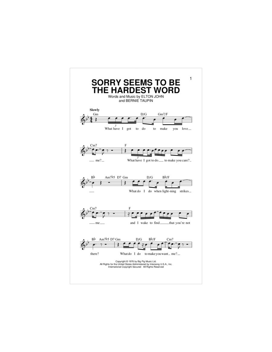 Sorry Seems To Be The Hardest Word Piano scores gallery preview page 1