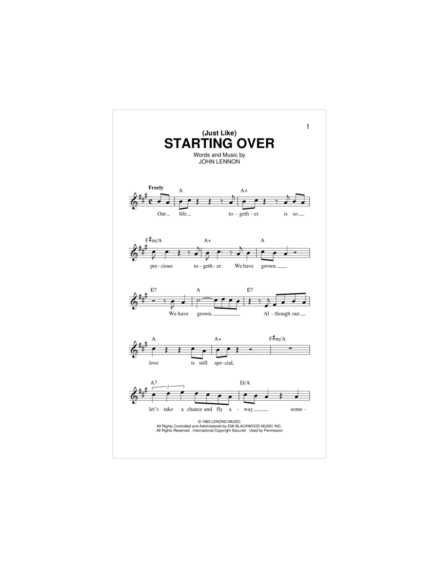 (Just Like) Starting Over Piano scores gallery preview page 1