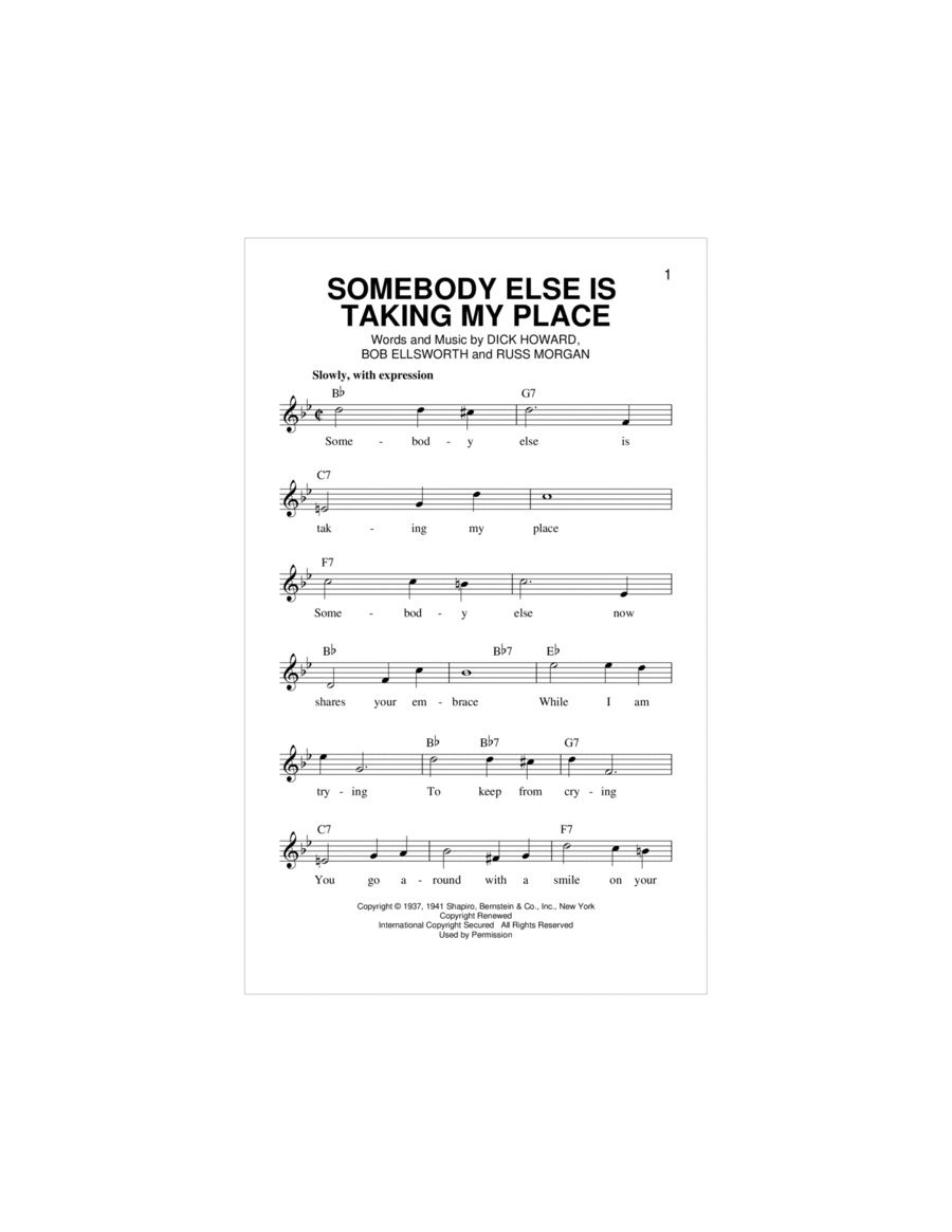 Somebody Else Is Taking My Place Piano scores gallery preview page 1