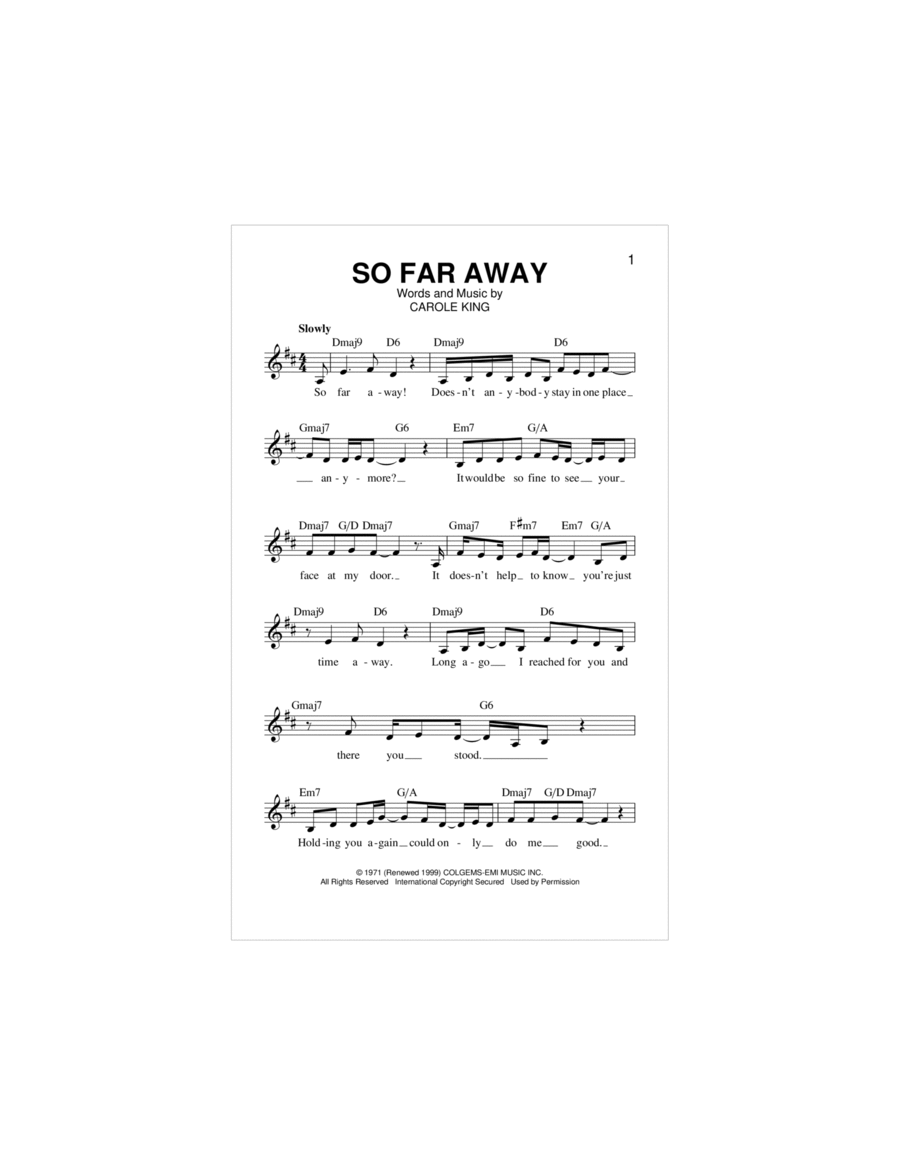 So Far Away Piano scores gallery preview page 1