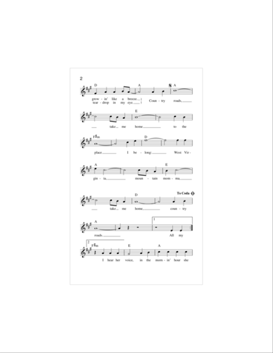 Take Me Home, Country Roads Piano scores gallery preview page 2