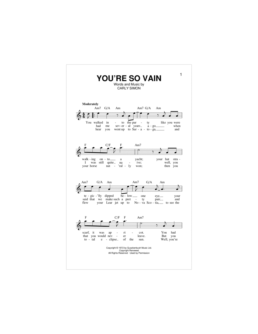 You're So Vain Piano scores gallery preview page 1