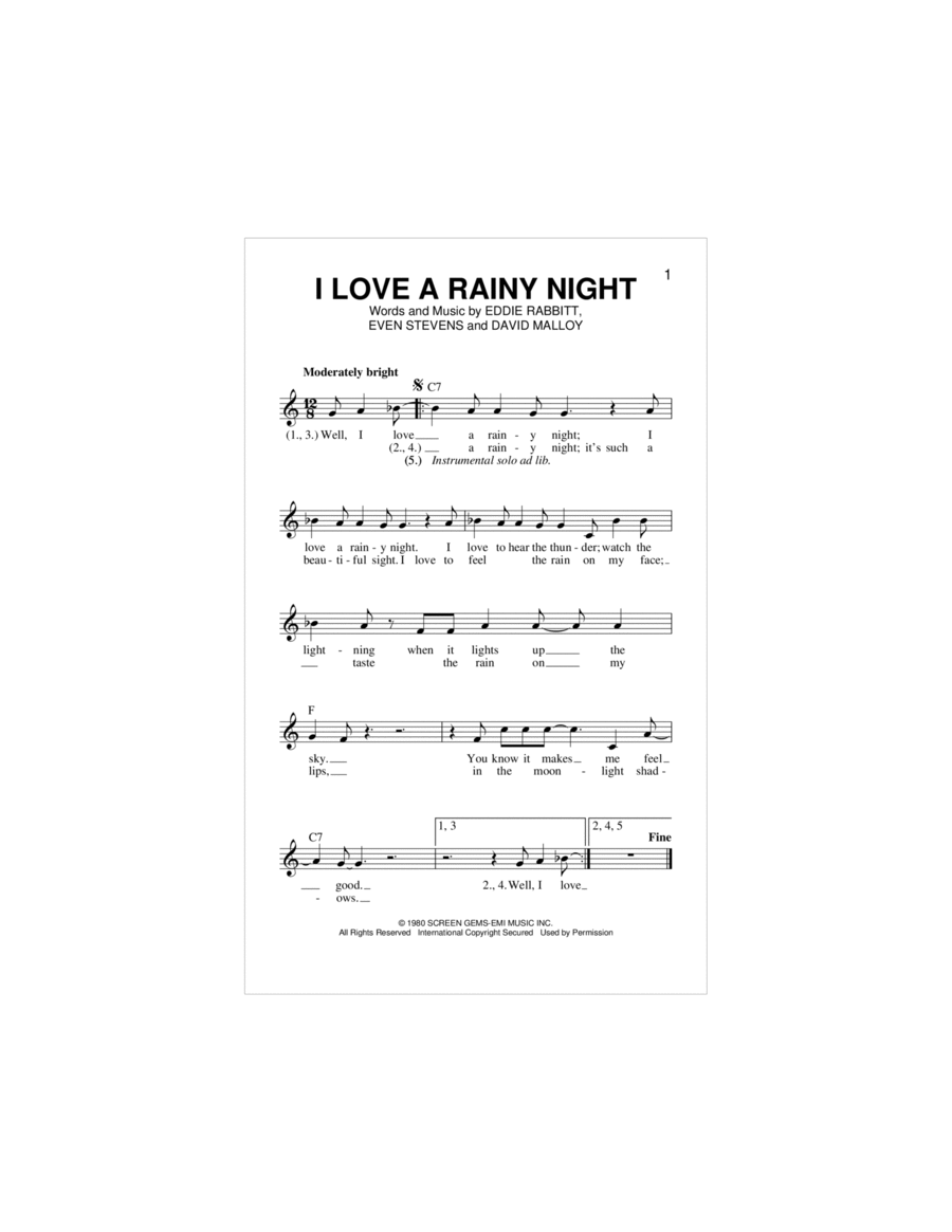 I Love A Rainy Night Piano scores gallery preview page 1
