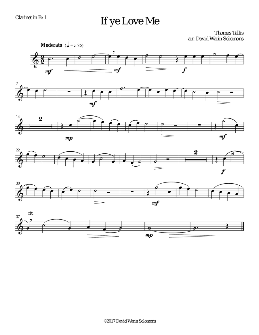 If ye love me for clarinet quartet (3 B flats and 1 bass) Clarinet Quartet scores gallery preview page 3