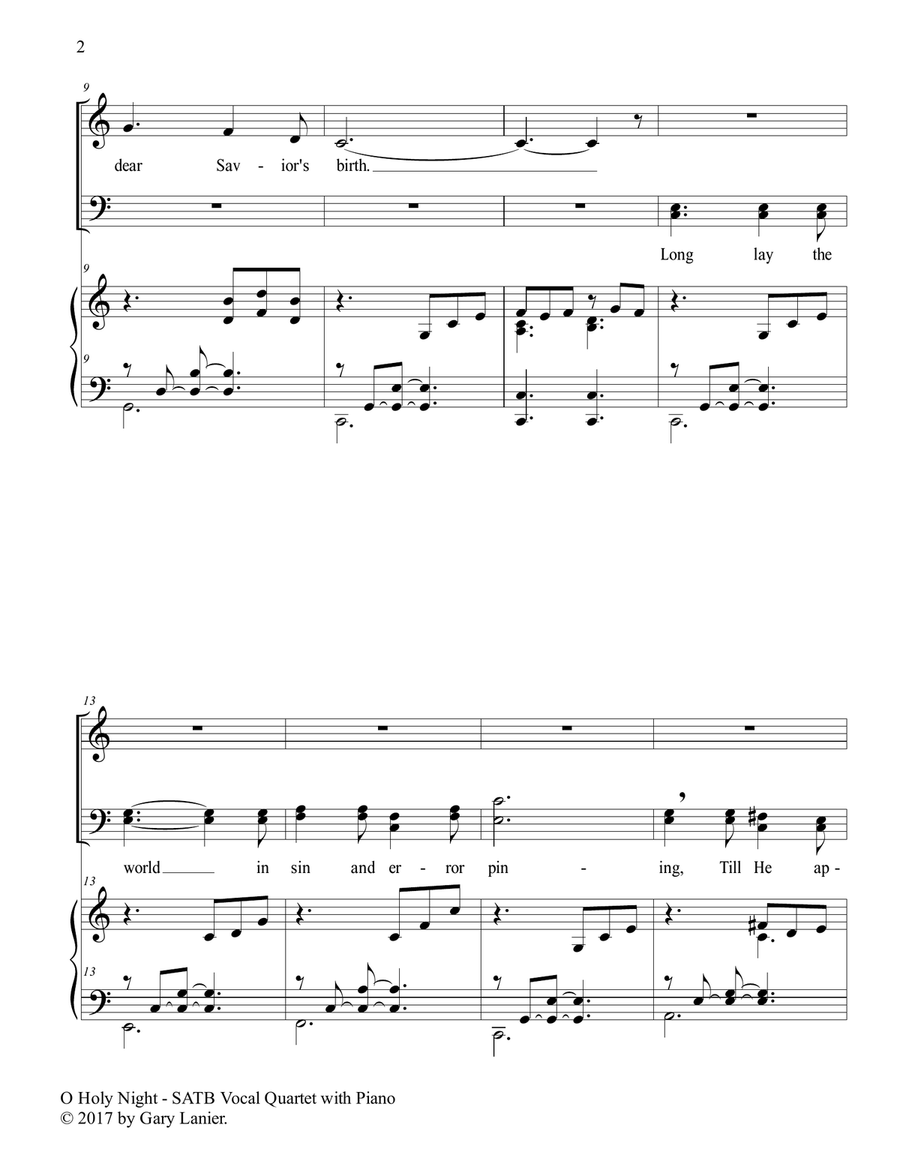 O HOLY NIGHT (SATB Vocal Quartet with Piano - Score & Quartet Part included) O HOLY NIGHT (SATB Vocal Quartet with Piano - Score & Quartet Part included) 4-Part scores gallery preview page 3
