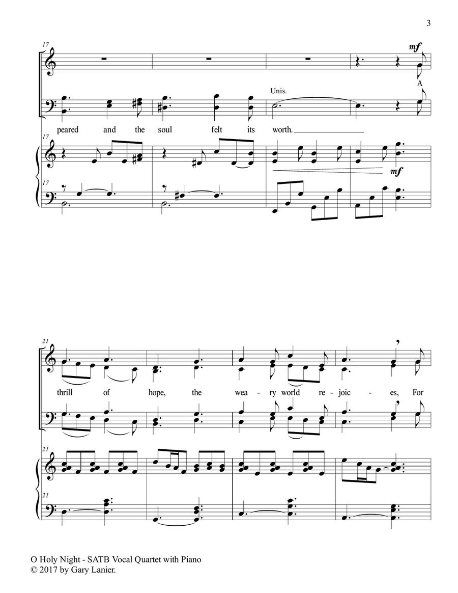 O HOLY NIGHT (SATB Vocal Quartet with Piano - Score & Quartet Part included) O HOLY NIGHT (SATB Vocal Quartet with Piano - Score & Quartet Part included) 4-Part scores gallery preview page 4