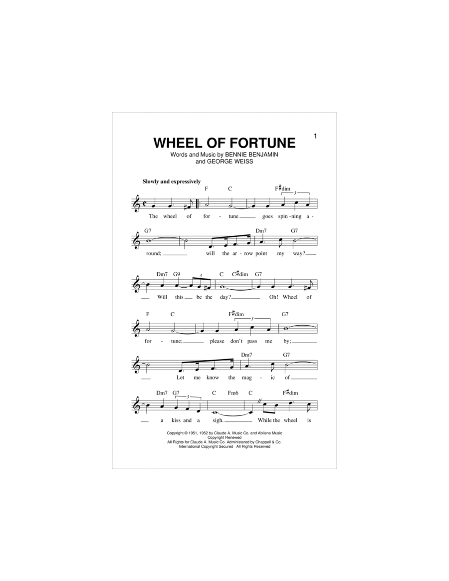 Wheel Of Fortune Piano scores gallery preview page 1