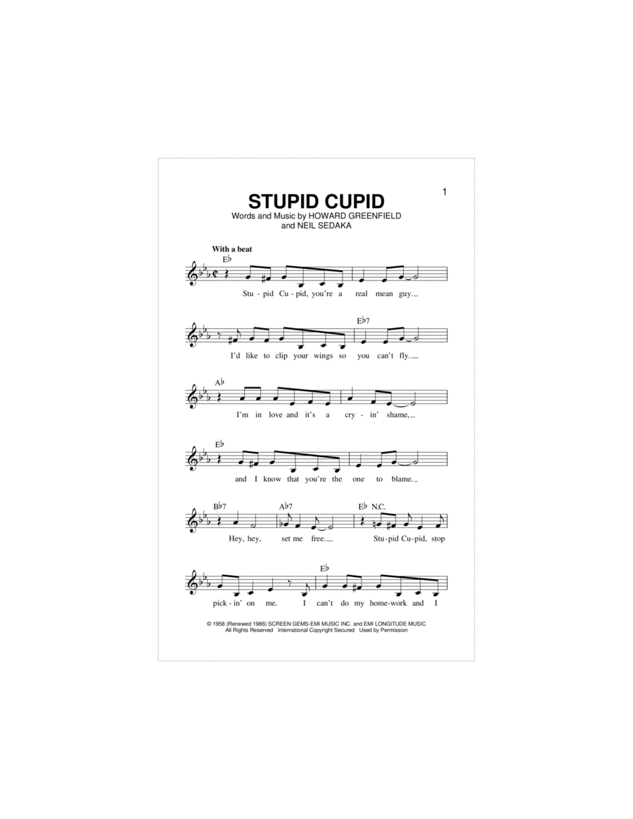 Stupid Cupid Piano scores gallery preview page 1