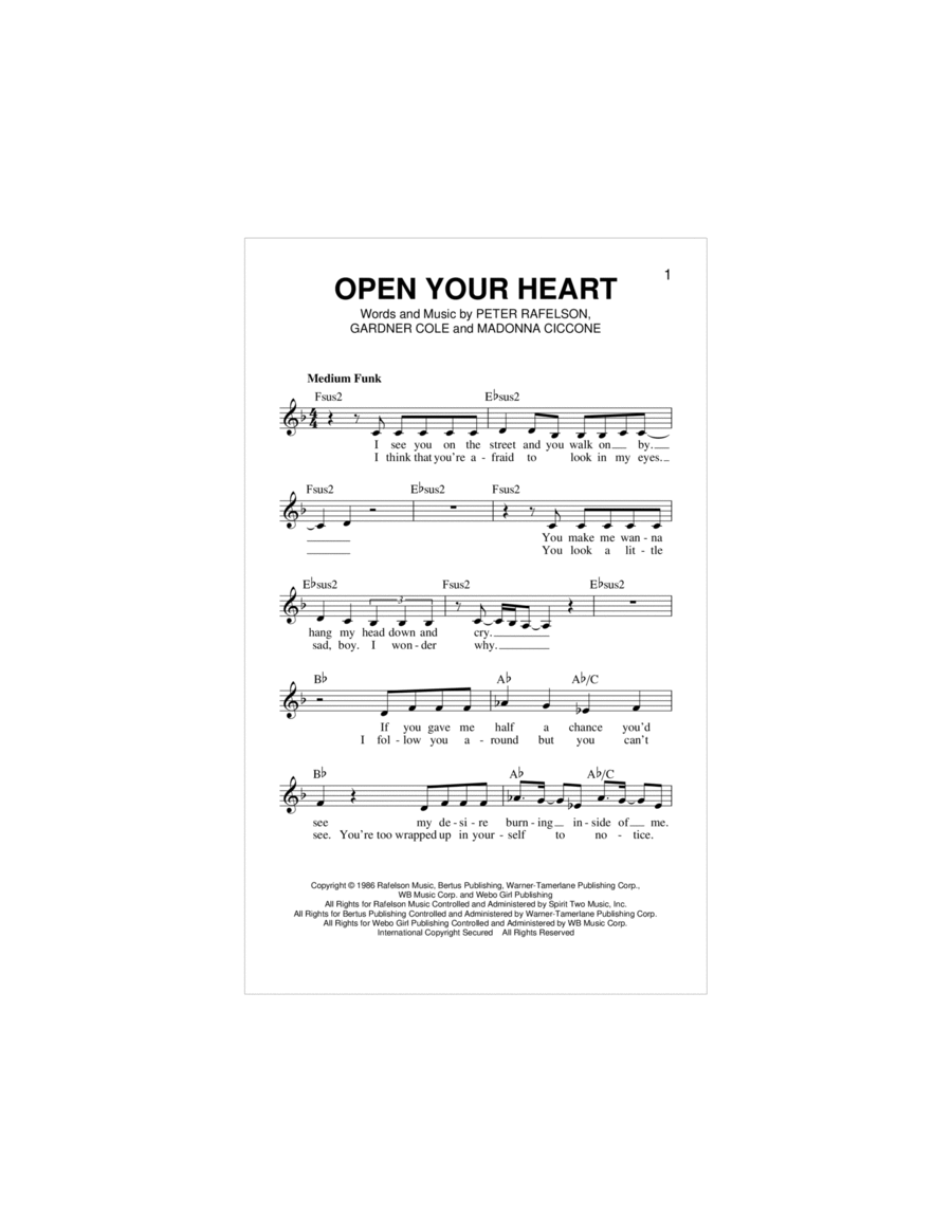 Open Your Heart Piano scores gallery preview page 1