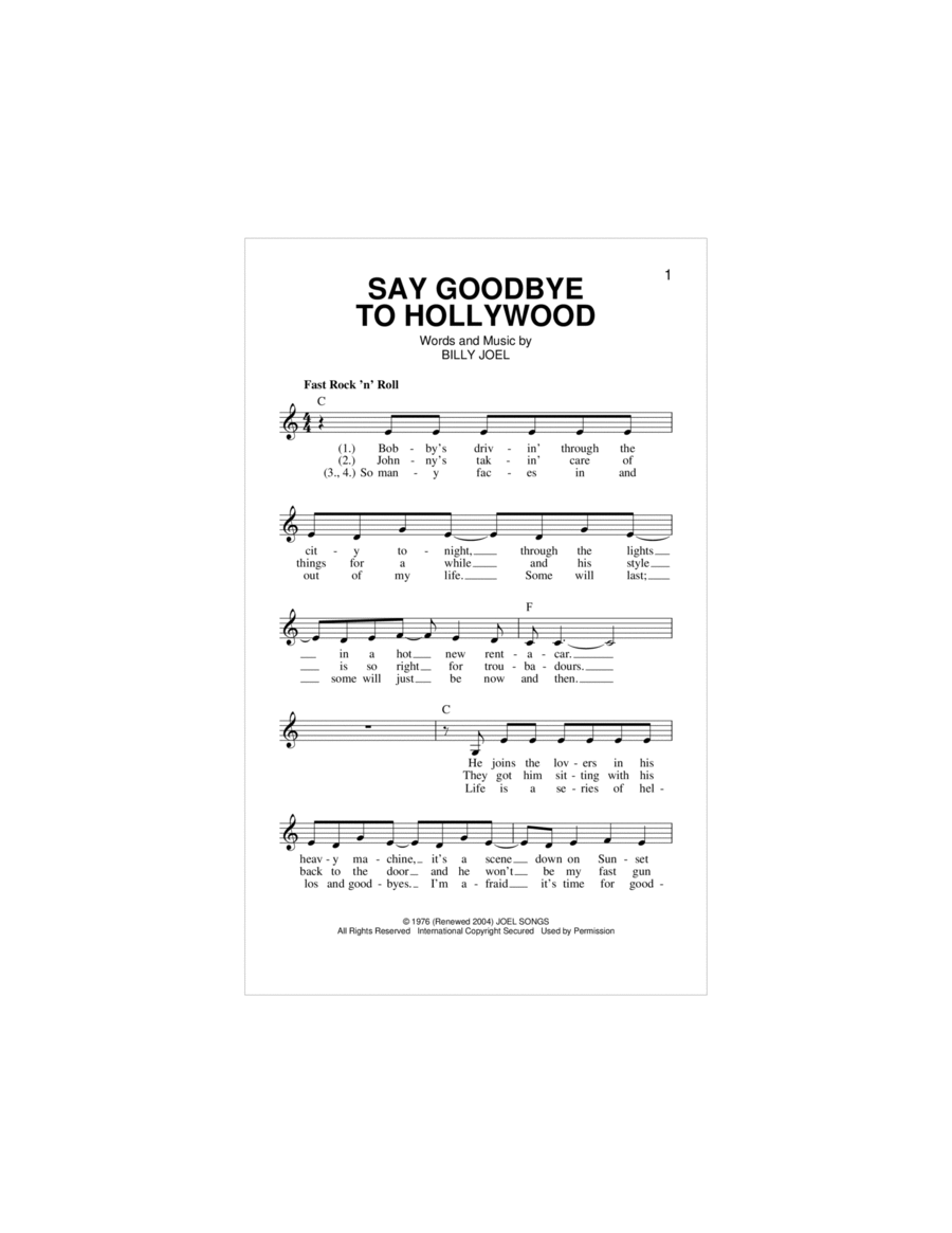 Say Goodbye To Hollywood Piano scores gallery preview page 1