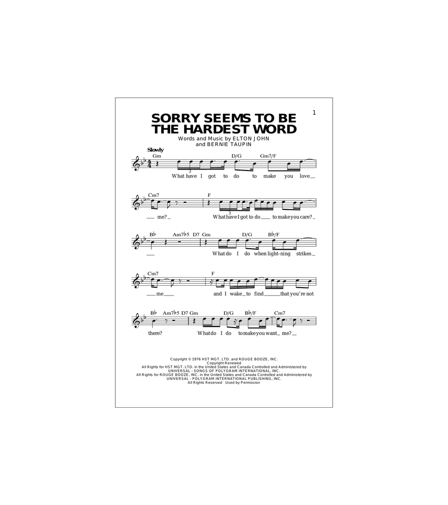 Sorry Seems To Be The Hardest Word Acoustic Guitar scores gallery preview page 1