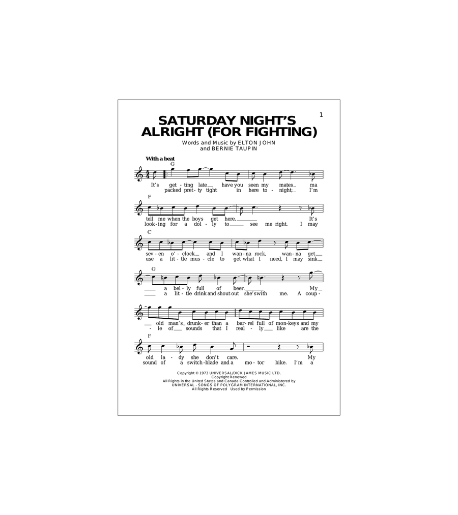 Saturday Night's Alright (For Fighting) Acoustic Guitar scores gallery preview page 1