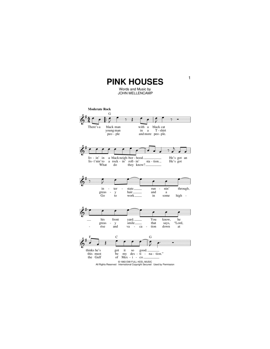 Pink Houses Piano scores gallery preview page 1