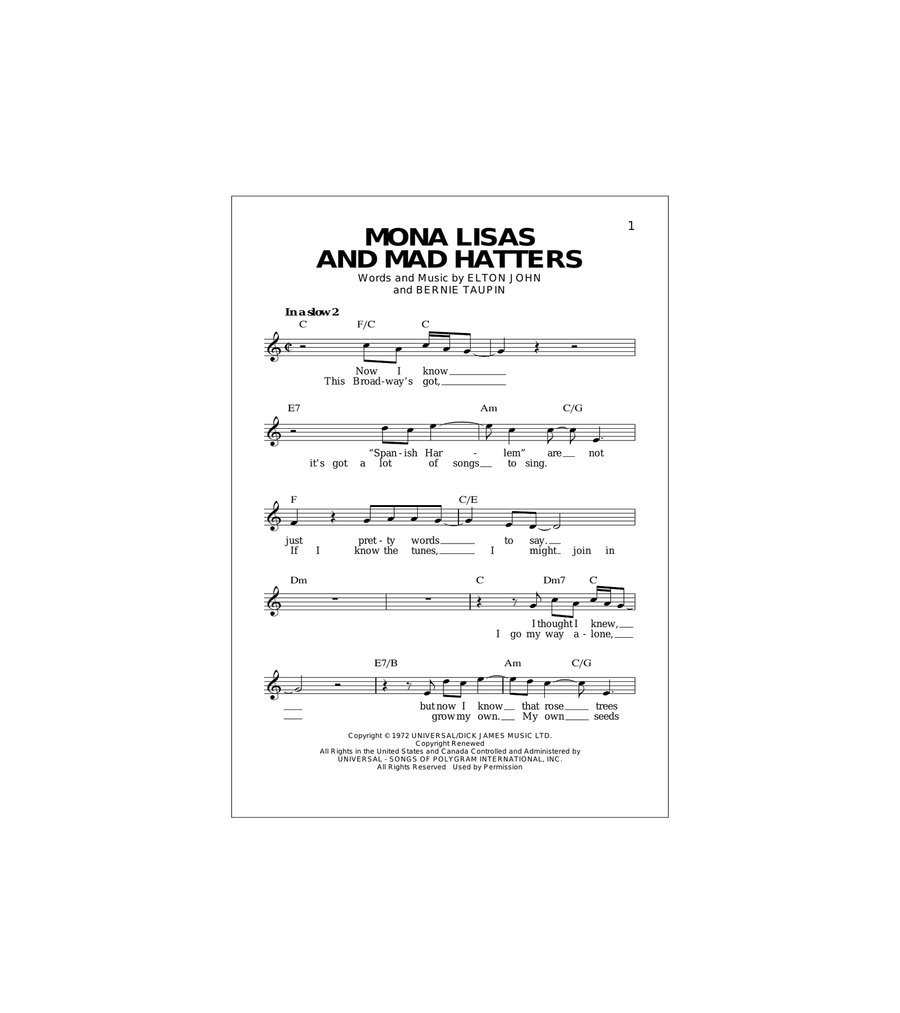 Mona Lisas And Mad Hatters Acoustic Guitar scores gallery preview page 1