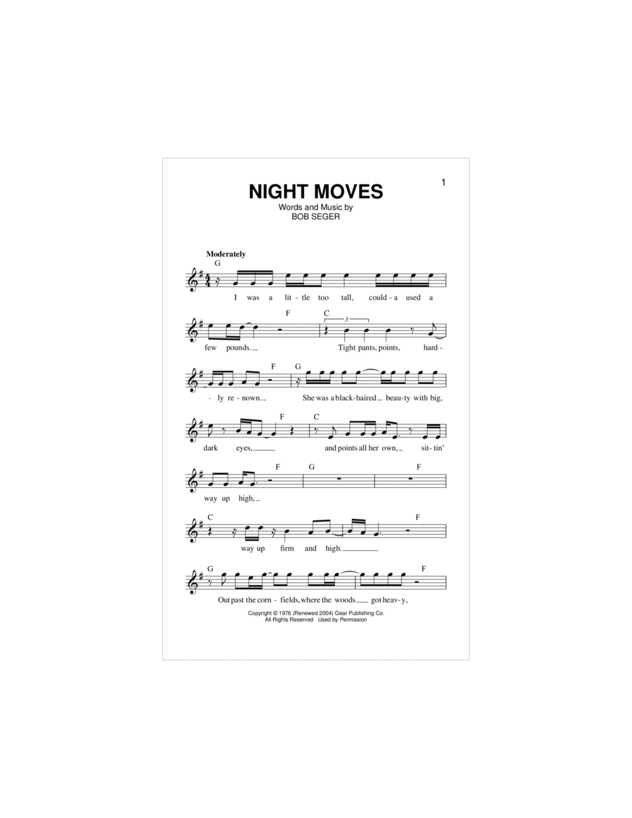 Night Moves Piano scores gallery preview page 1
