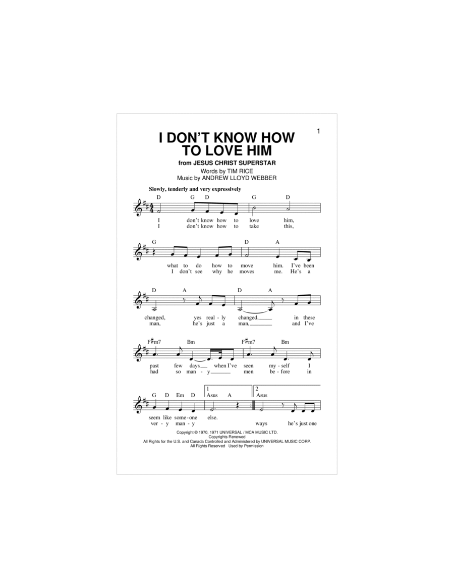 I Don't Know How To Love Him Piano scores gallery preview page 1