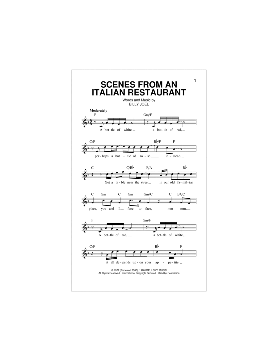 Scenes From An Italian Restaurant Piano scores gallery preview page 1