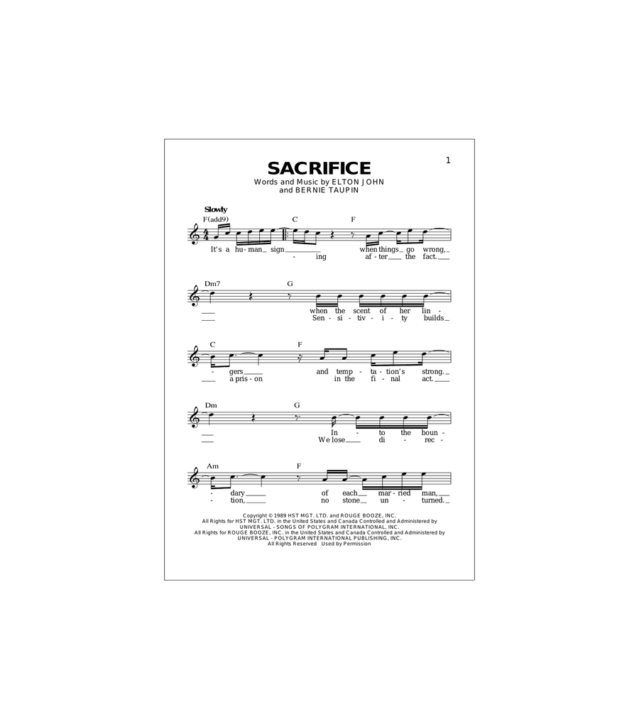 Sacrifice Acoustic Guitar scores gallery preview page 1