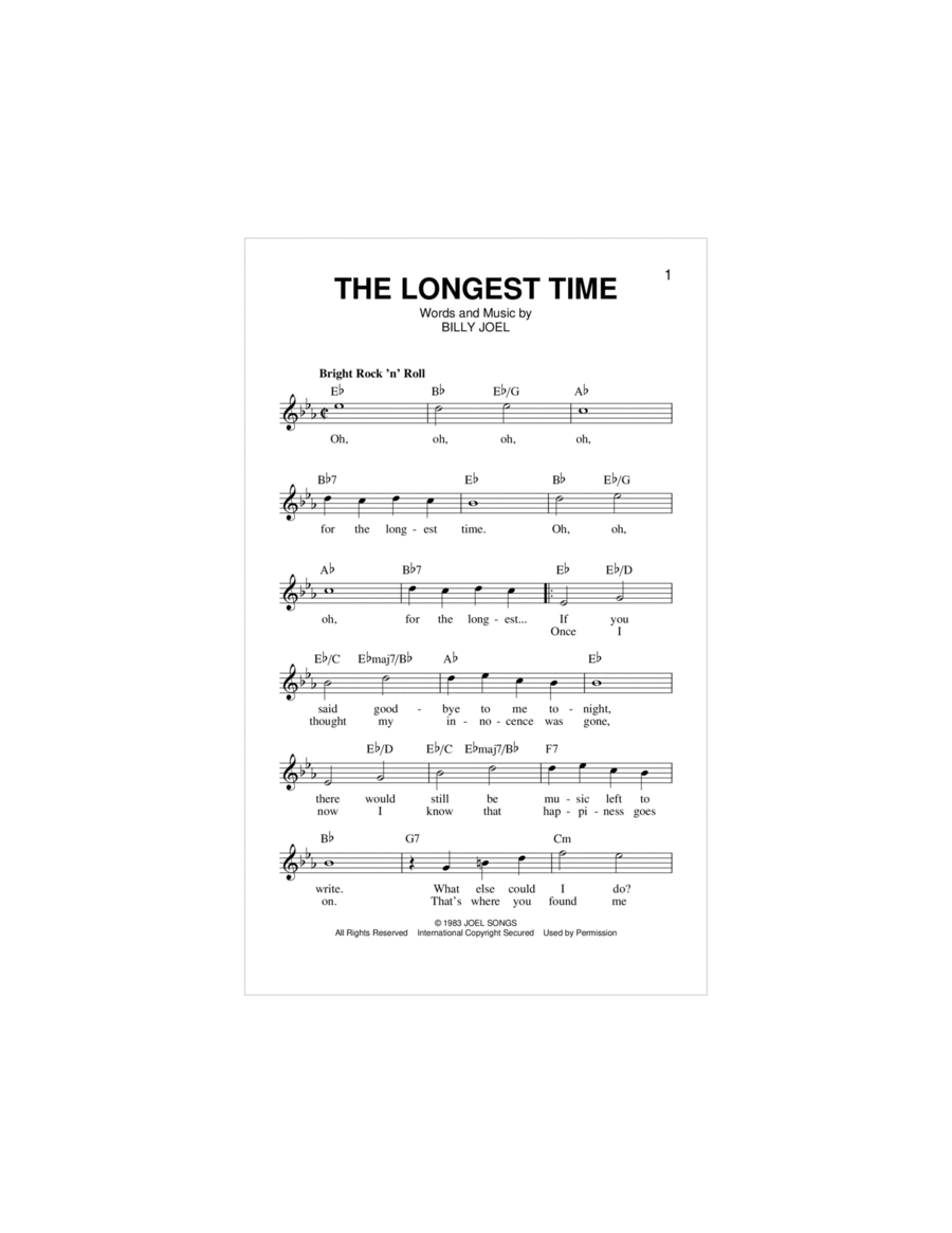 The Longest Time Piano scores gallery preview page 1