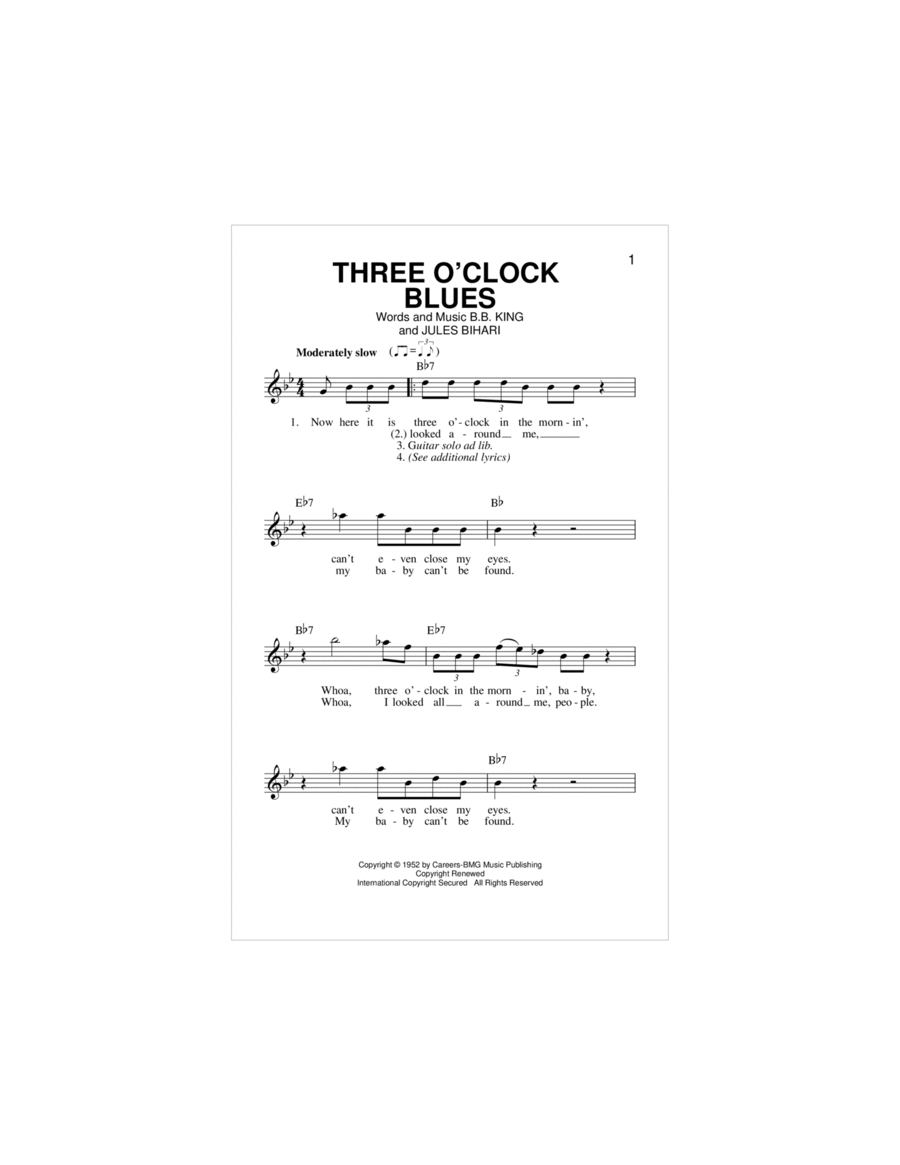 Three O'Clock Blues Electric Guitar scores gallery preview page 1