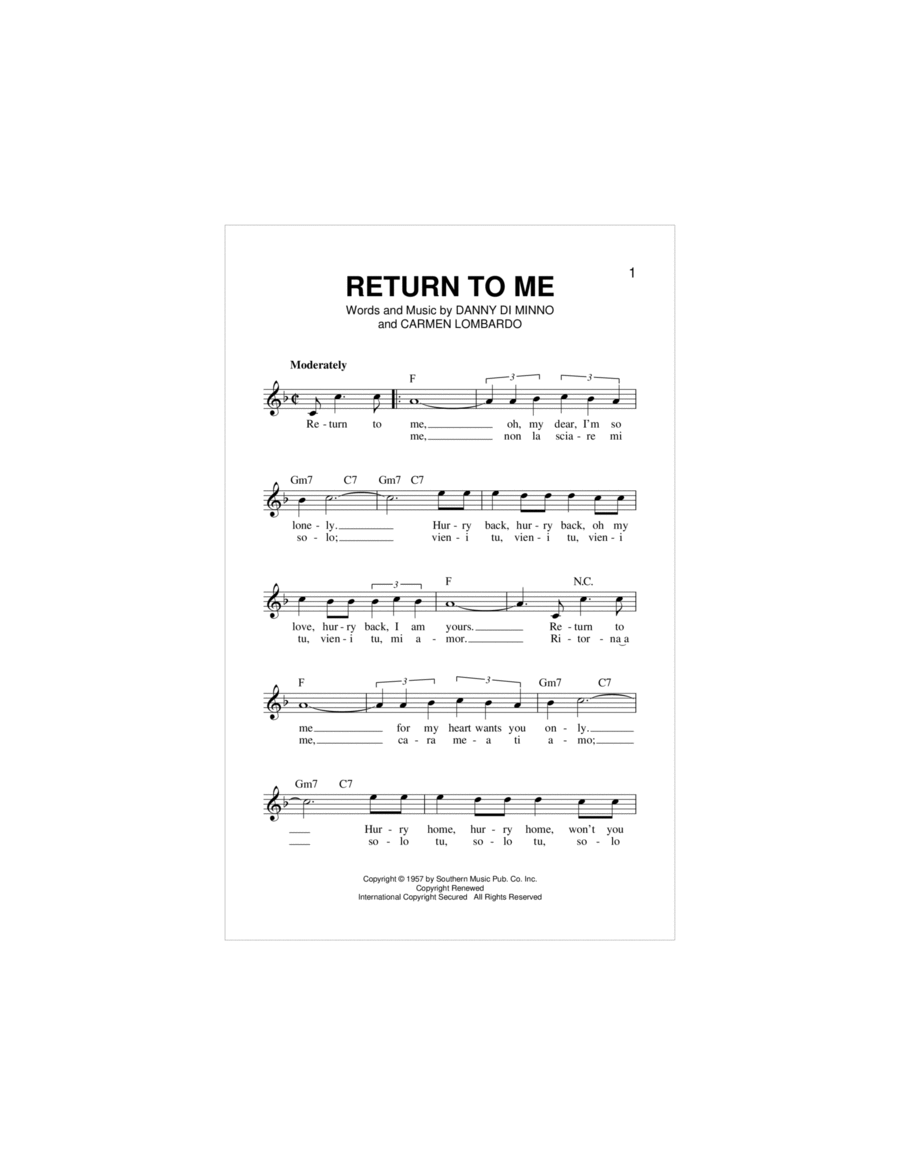 Return To Me Piano scores gallery preview page 1
