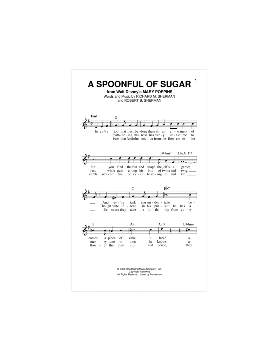 A Spoonful Of Sugar (from Mary Poppins) Piano scores gallery preview page 1