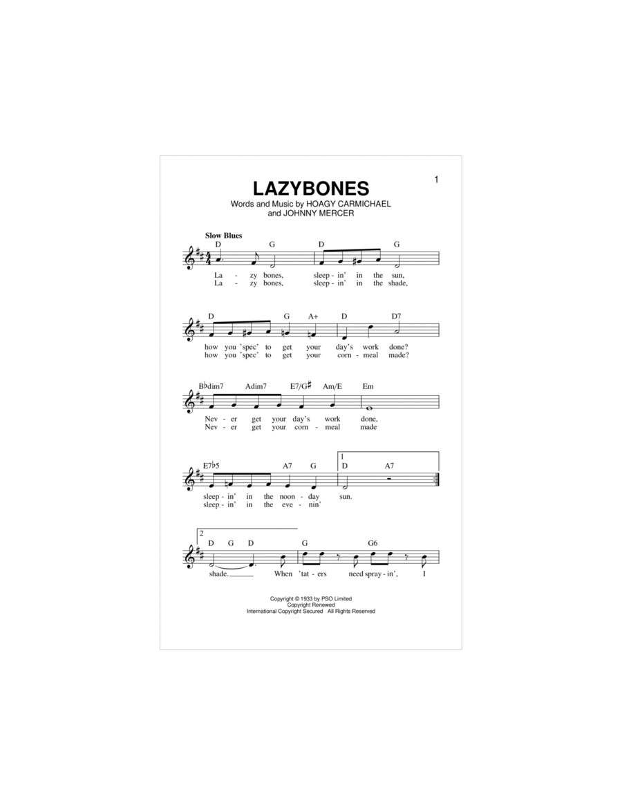 Lazybones Piano scores gallery preview page 1