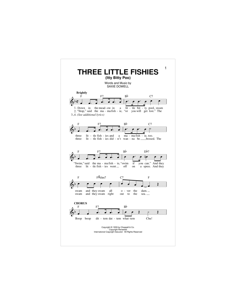 Three Little Fishies Piano scores gallery preview page 1