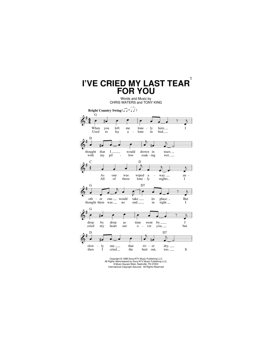 I've Cried My Last Tear For You Piano scores gallery preview page 1