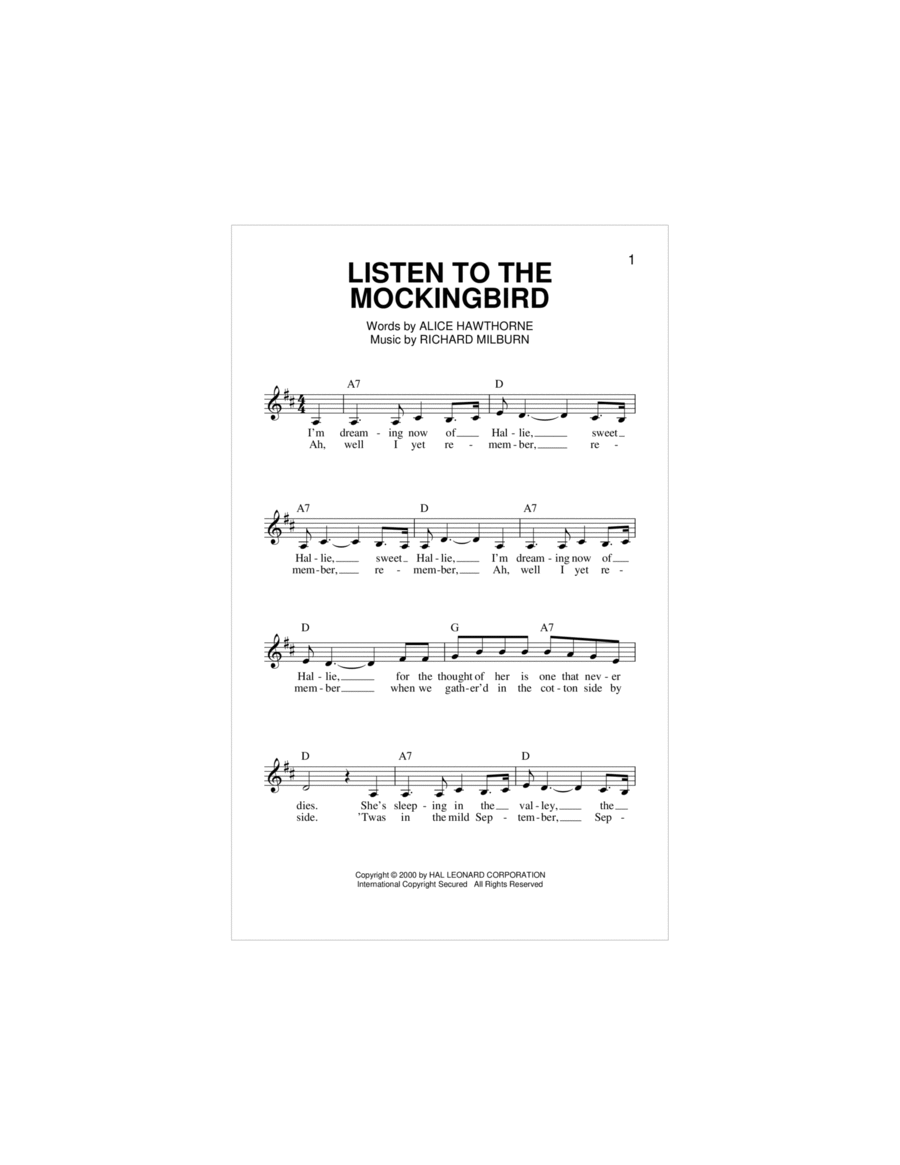 Listen To The Mocking Bird Piano scores gallery preview page 1