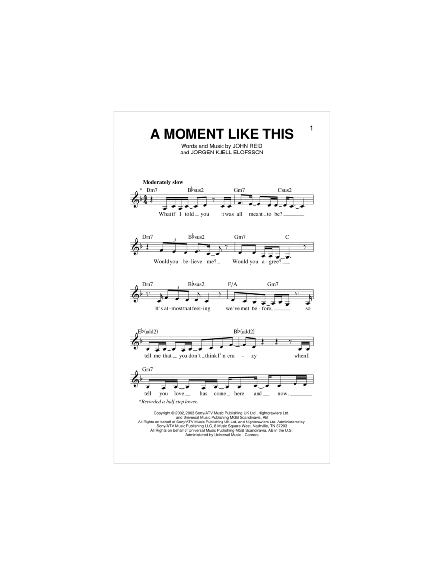 A Moment Like This Piano scores gallery preview page 1