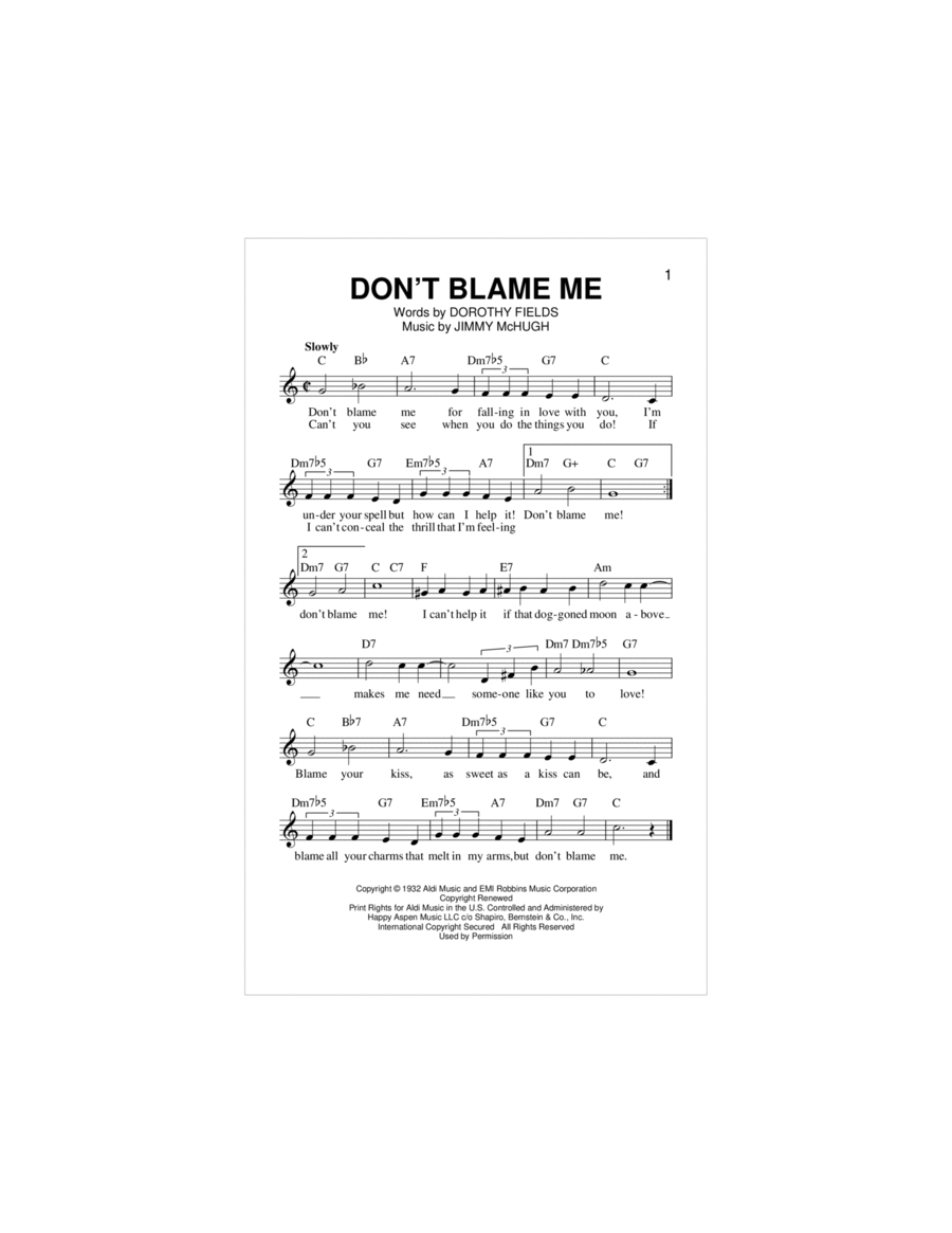 Don't Blame Me Piano scores gallery preview page 1