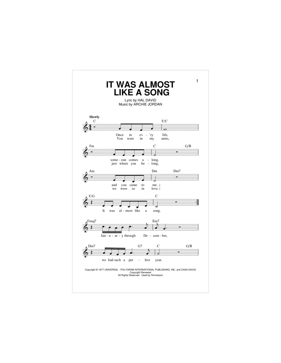 It Was Almost Like A Song Piano scores gallery preview page 1