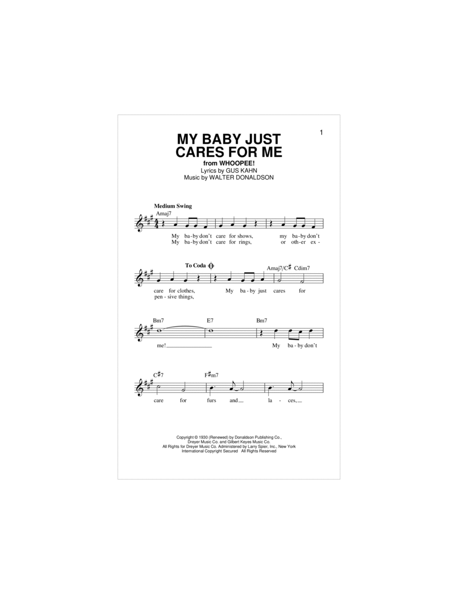 My Baby Just Cares For Me Piano scores gallery preview page 1