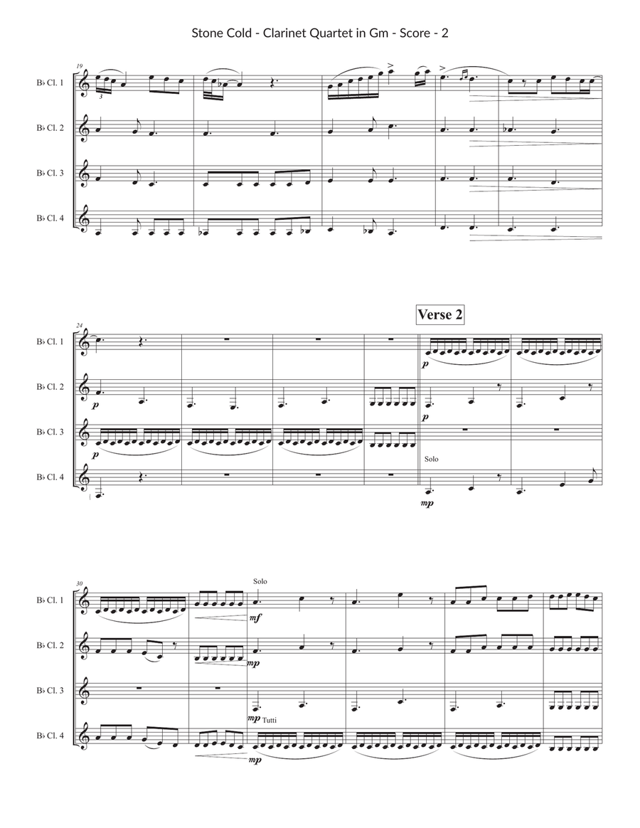 Stone Cold Stone Cold Clarinet Quartet scores gallery preview page 2