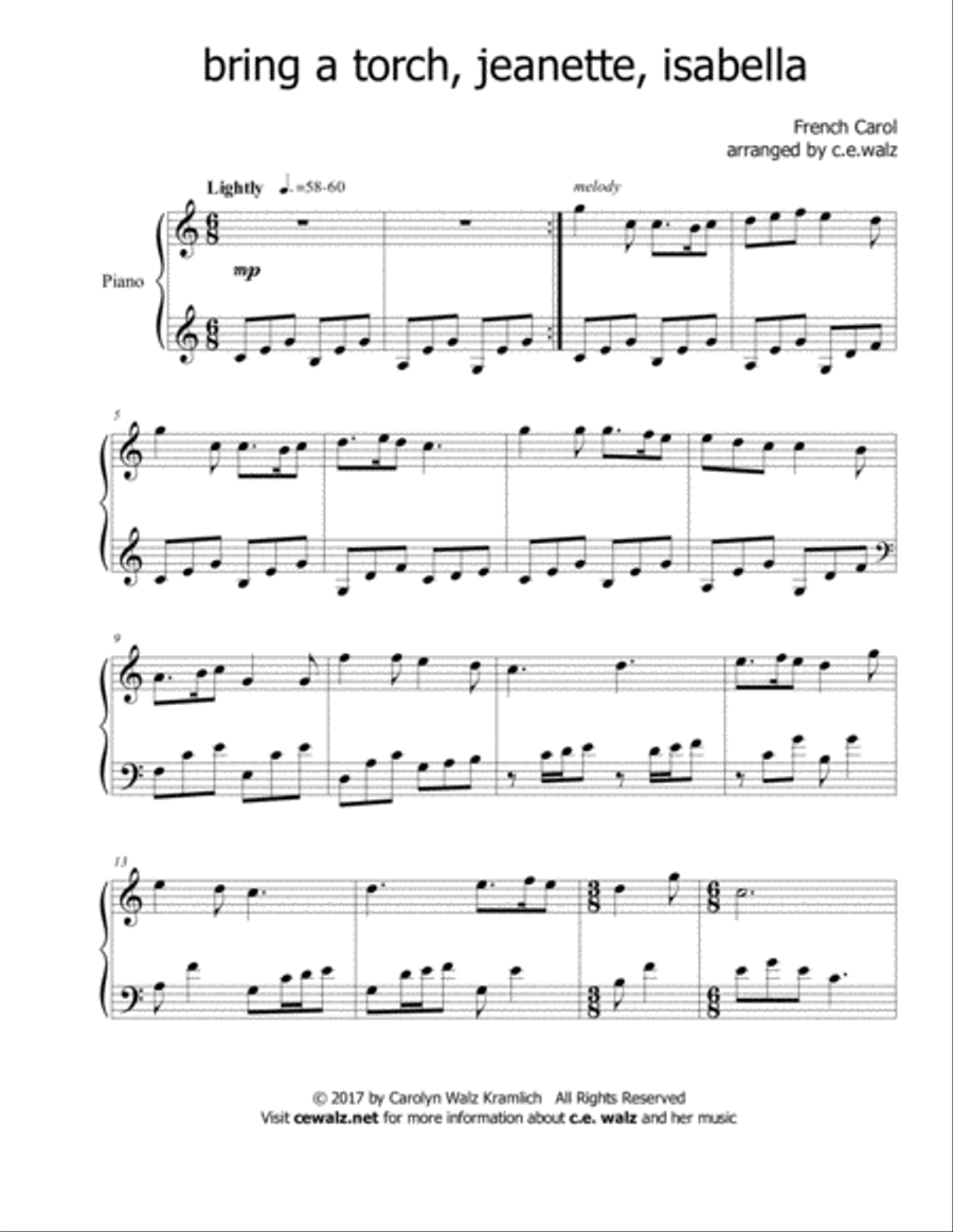 Bring a Torch, Jeanette, Isabella - a Christmas piano solo Piano Solo scores gallery preview page 1