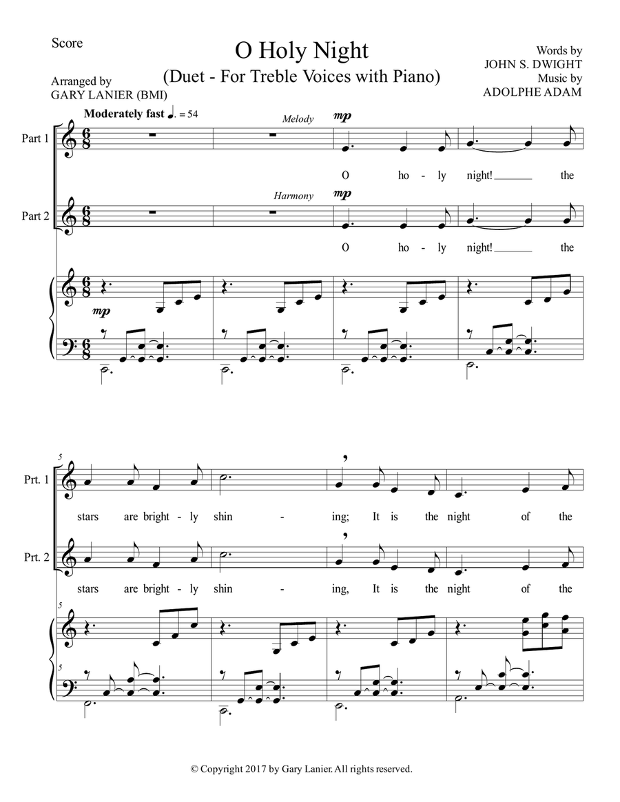 O HOLY NIGHT (Duet for Treble Voices with Piano - Score & Treble Voices Part included) 4-Part scores gallery preview page 2