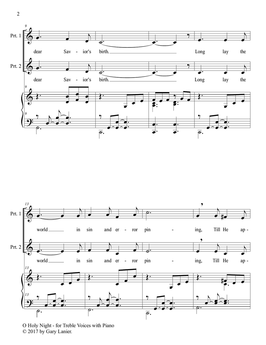O HOLY NIGHT (Duet for Treble Voices with Piano - Score & Treble Voices Part included) 4-Part scores gallery preview page 3
