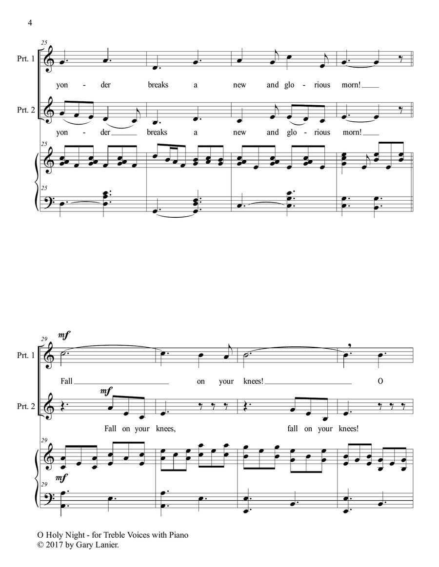 O HOLY NIGHT (Duet for Treble Voices with Piano - Score & Treble Voices Part included) 4-Part scores gallery preview page 5