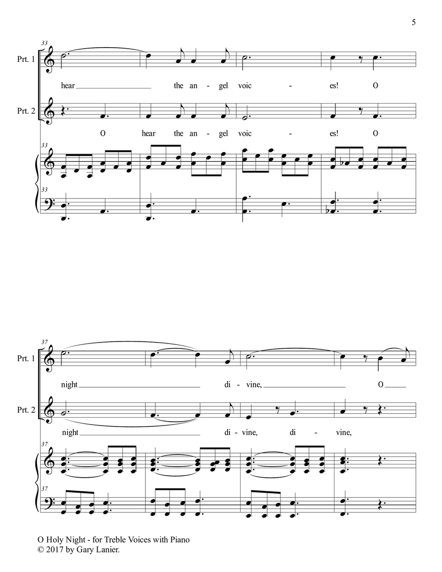 O HOLY NIGHT (Duet for Treble Voices with Piano - Score & Treble Voices Part included) 4-Part scores gallery preview page 6