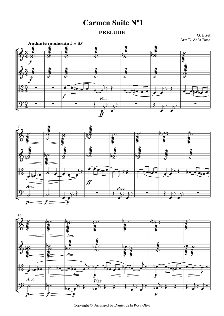 Carmen Suite Nº1 - G. Bizet - For String Quartet (Full Score and Parts) String Quartet scores gallery preview page 2