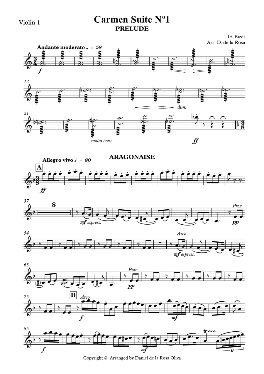 Carmen Suite Nº1 - G. Bizet - For String Quartet (Full Parts) Carmen Suite Nº1 - G. Bizet - For String Quartet (Full Parts) String Quartet scores gallery preview page 2
