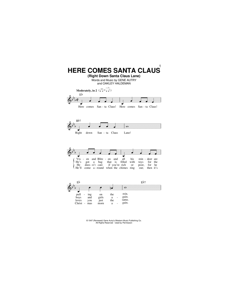 Here Comes Santa Claus (Right Down Santa Claus Lane) Piano scores gallery preview page 1