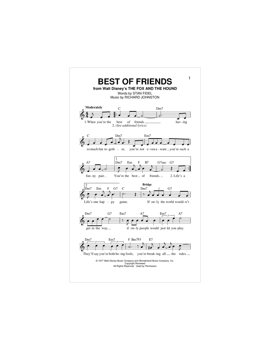 Best Of Friends (from The Fox And The Hound) Piano scores gallery preview page 1