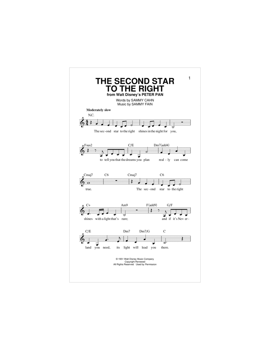 The Second Star To The Right (from Peter Pan) Piano scores gallery preview page 1