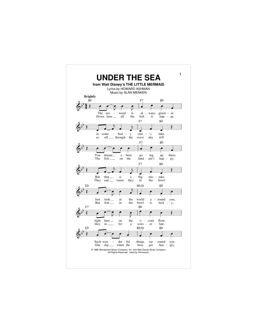 Under The Sea (from The Little Mermaid) Piano scores gallery preview page 1