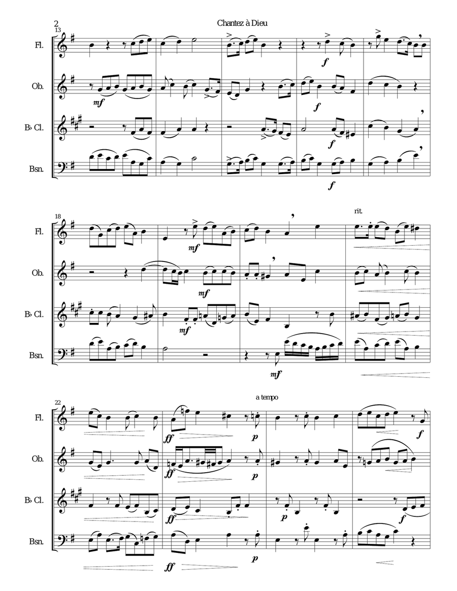 Chantez à Dieu for wind quartet Woodwind Quartet scores gallery preview page 2