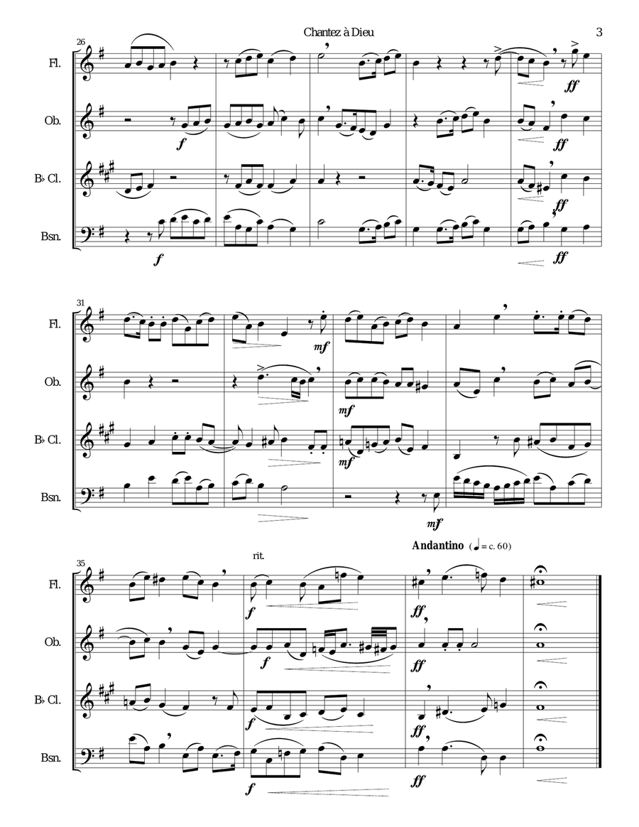 Chantez à Dieu for wind quartet Woodwind Quartet scores gallery preview page 3